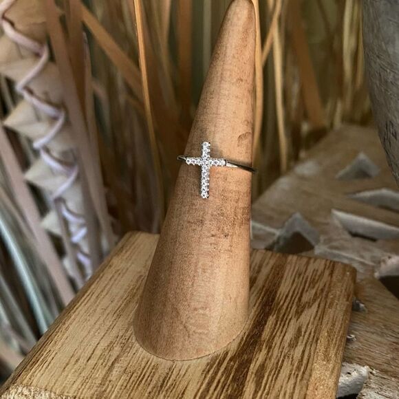 Cross White Gold Sterling Silver CZ Ring - Picture 4 of 7